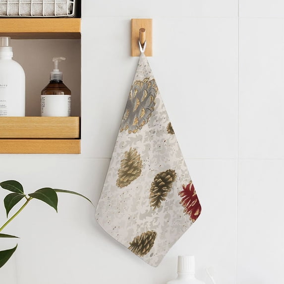 Christmas Pine Cone Towels for Bathroom, Kitchen, Gym, Towels, Soft, Highly Absorbent, Hanging Towel with Hanging Eyelet