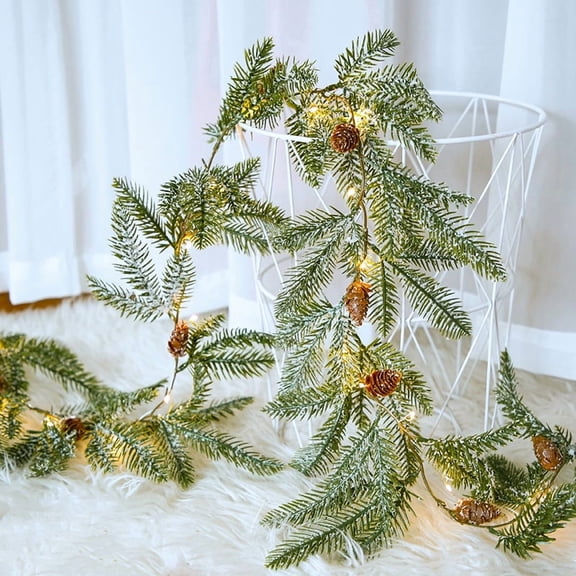 Christmas Pine Garland, 5.7ft Natural Rustic Christmas Garland with Lights, Ideal for Decorating Rooms, Fireplaces, Chandeliers, Stairs