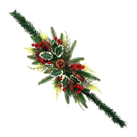 Christmas Pine Garland, Christmas Wreath, Pinecone Mailbox Wreath with Red Berries and Twigs, LED Lights, Durable Christmas Decor for Front Door, Home, Window, Festive Holiday Decoration