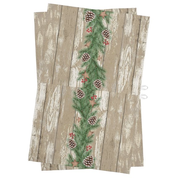 Christmas Pine Garland Kitchen Towels Dish Towel Pack of 2 Cottagecore Wood Plank Soft Dish Cloth Set Absorbent Dishcloth for Drying Dishes, Hand Towels 18 x 28 Inches
