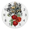 thumbnail image 1 of Christmas Pine Needle Bells Wood Grain Round Wall Clock Modern Design Kitchen Hanging Watch Home Decor Silent Wall Watch, 1 of 5
