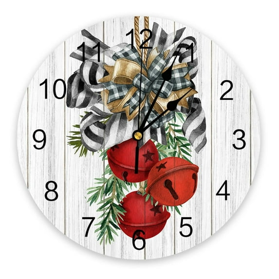 Christmas Pine Needle Bells Wood Grain Round Wall Clock Modern Design Kitchen Hanging Watch Home Decor Silent Wall Watch