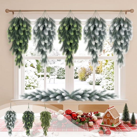 Christmas Pine Needle Garland, 31in Artificial Rattan Swag for Dining Table, Fireplace Mantel, Shelf, Door, Window, Cabinet, Centerpiece, and Rustic Winter Home Decoration, Green1