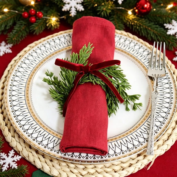 Christmas Pine Needle Napkin Rings Set of 12, Handmade Vibrant Green Cedar Branch Napkin Holders, 1.7 Inch Universal Wreath Decor for Winter Holiday Dinner and Farmhouse Banquet