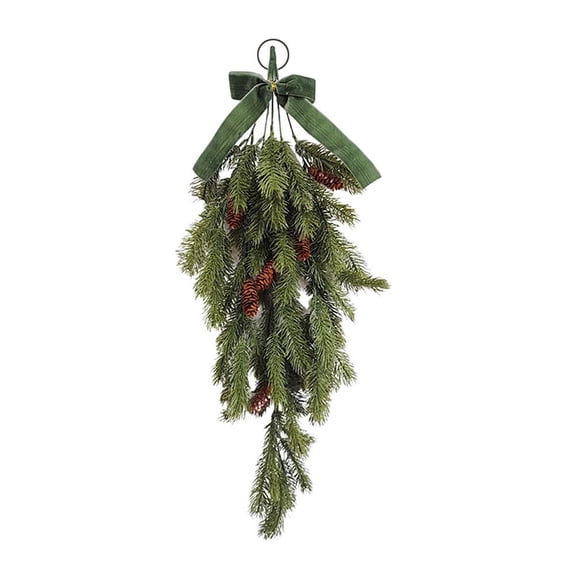 Christmas Pine Needle Wall Hanging, Green Artificial Pine Branch Decoration with Frost Snow Effect, Reusable Holiday Wall, Door & Fence Ornament, Family & Pet Friendly