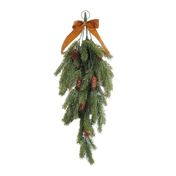 Christmas Pine Needle Wall Hanging, Green Artificial Pine Branch Decoration with Frost Snow Effect, Reusable Holiday Wall, Door & Fence Ornament, Family & Pet Friendly