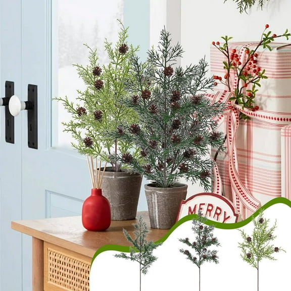 Christmas Pine Needles Decor, Artificial Greenery Arrangement for Holiday Table Centerpiece, Family Gathering Home Decor Gift, Faux Pine Display for Mantel and Seasonal Celebration Akmoler