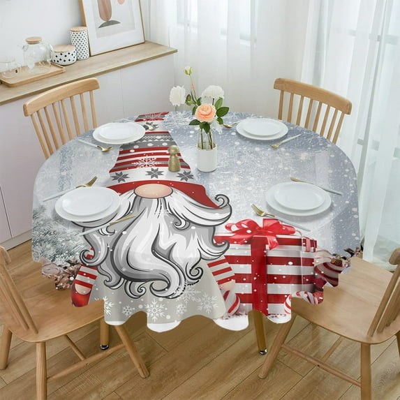 Christmas Pine Needles Skates Wood Grain Round Tablecloth Waterproof Wedding Decor Table Cover Christmas Decorative Tablecloth