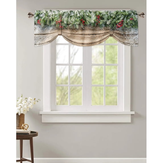 Christmas Pine Snowflake Short Window Curtain Adjustable Tie Up Valance for Living Room Kitchen Window Drapes