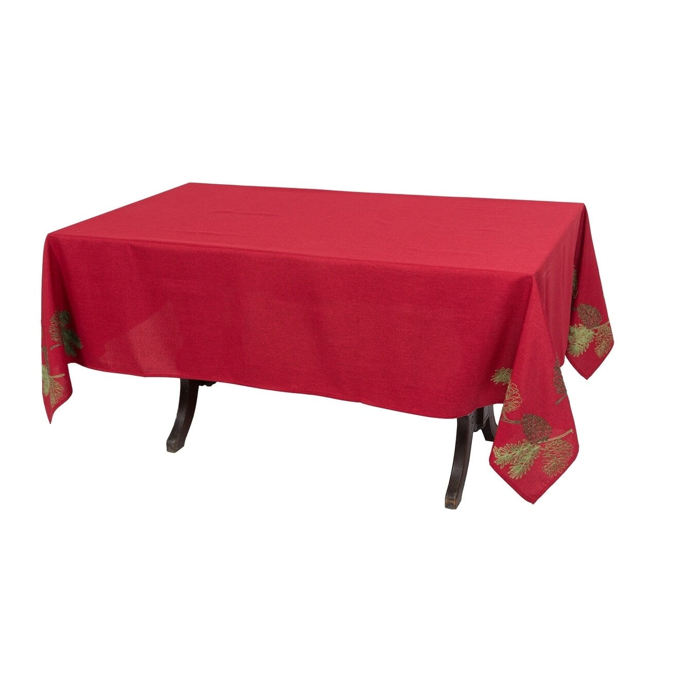 Christmas Red Pine Tree Embroidered Fabric Tablecloth 70" x 108"