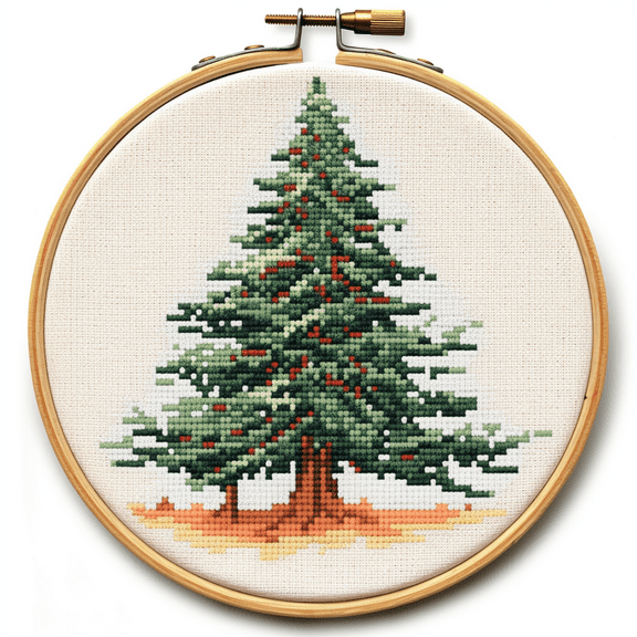 Christmas Pine Tree DIY Stamped Cross Stitch Kits for Beginners Easy with Hoop 11CT Needlepoint Embroidery Counted Cross Stitch Kits Art Craft Wall Decoration 30x30cm(4)