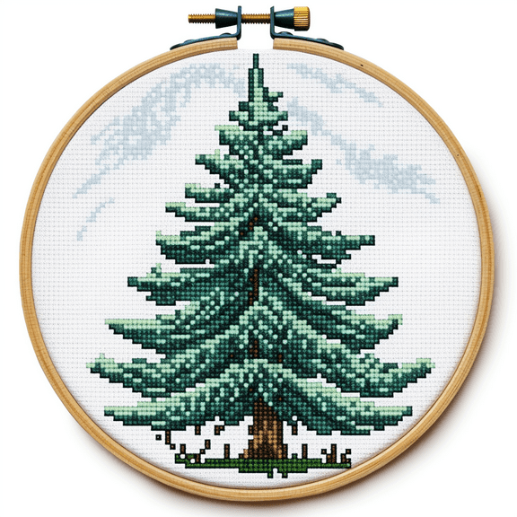 Christmas Pine Tree DIY Stamped Cross Stitch Kits for Beginners Easy with Hoop 11CT Needlepoint Embroidery Counted Cross Stitch Kits Art Craft Wall Decoration 30x30cm(1)