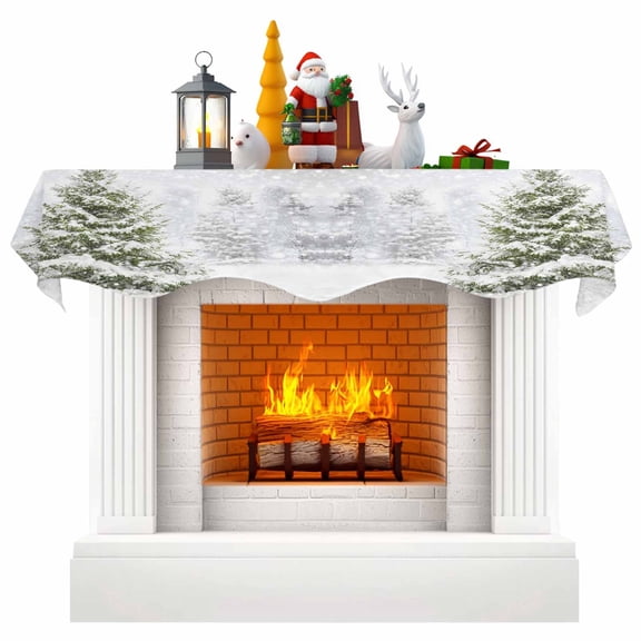 Christmas Pine Tree Fireplace Mantel Scarf Table Runner, Winter Snowflakes Forest Snowfall Winter Garland Mantel Top Tablerunners Dresser Scarves Cover Decorations for Party Living Room 60"x17"