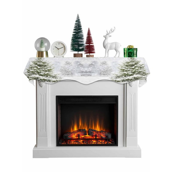 Christmas Pine Tree Mantel Scarf Fireplace Decorations for Living Room, Winter Snowflakes Forest Snowfall Fireplace Mantel Scarf Cover Runner for Halloween/Thanksgiving/Christmas Decor 60"x17"
