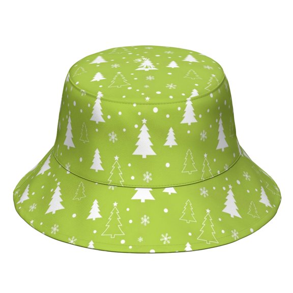 Christmas Pine Tree Snowflake Pattern Bucket Hat, Beach Bucket Hat with Wide Brim & Breathable Fabric, Foldable Design Gifts for Unisex Men Women