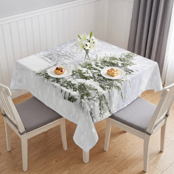 Christmas Pine Tree Table Cloth Waterproof Tablecloths, Winter Snowflakes Forest Snowfall Tablecloth Dining Table Cover for Kitchen Party Tabletop Outdoor, Square Tablecloth 54x54 Inch