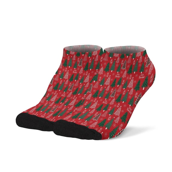 Food Pattern Text Christmas Pine Tree Text Pattern Men's Ankle Socks, Low Cut Everyday ...