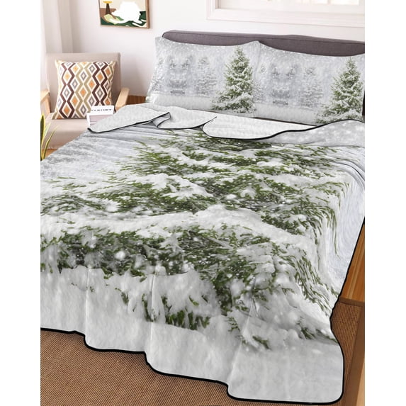 Christmas Pine Tree Twin XL Size Down Alternative Comforter, Lightweight Comforter Quilt Bedding Set with Pillow Shams Winter Snowflakes Forest Snowfall All Seasons Bed Comforter Duvet Insert 68"x98"