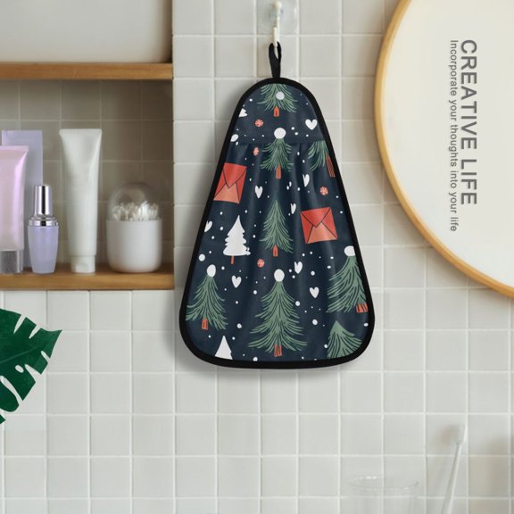 Christmas Pine Trees Hanging Towel Kitchen Hand Towel Bathroom Absorbent Towel Machine Washable Quick Dry Dishcloths
