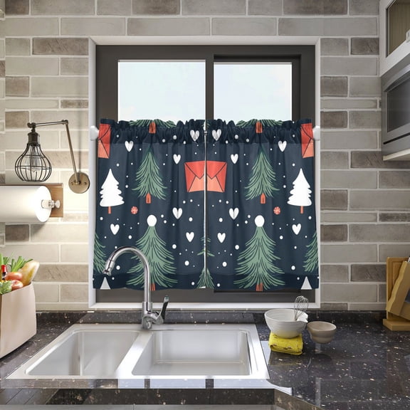 Christmas Pine Trees Kitchen Curtains Half Tier Curtain 2 Rod Pockets Bathroom Bedroom Cupborad Living Room 27"x24"