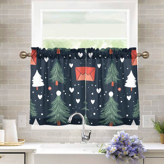 Christmas Pine Trees Kitchen Curtains Half Tier Curtain 2 Rod Pockets Bathroom Bedroom Cupborad Living Room 27"x36"