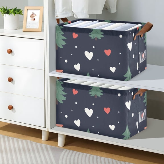 Christmas Pine Trees Mails Foldable Storage Large Fabric Storage Baskets Organizer Storage Bins with Handles for Shelves