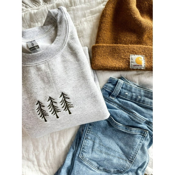 Christmas Pine Trees Trio Embroidered Crewneck