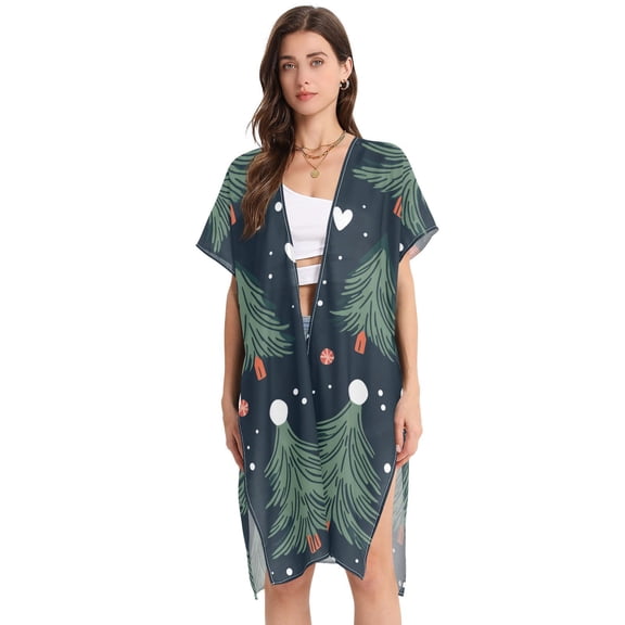 Christmas Pine Trees Women Swimsuit Cover up V Neck Beach Dress Short Sleeve Vacation Outfits Swimwear