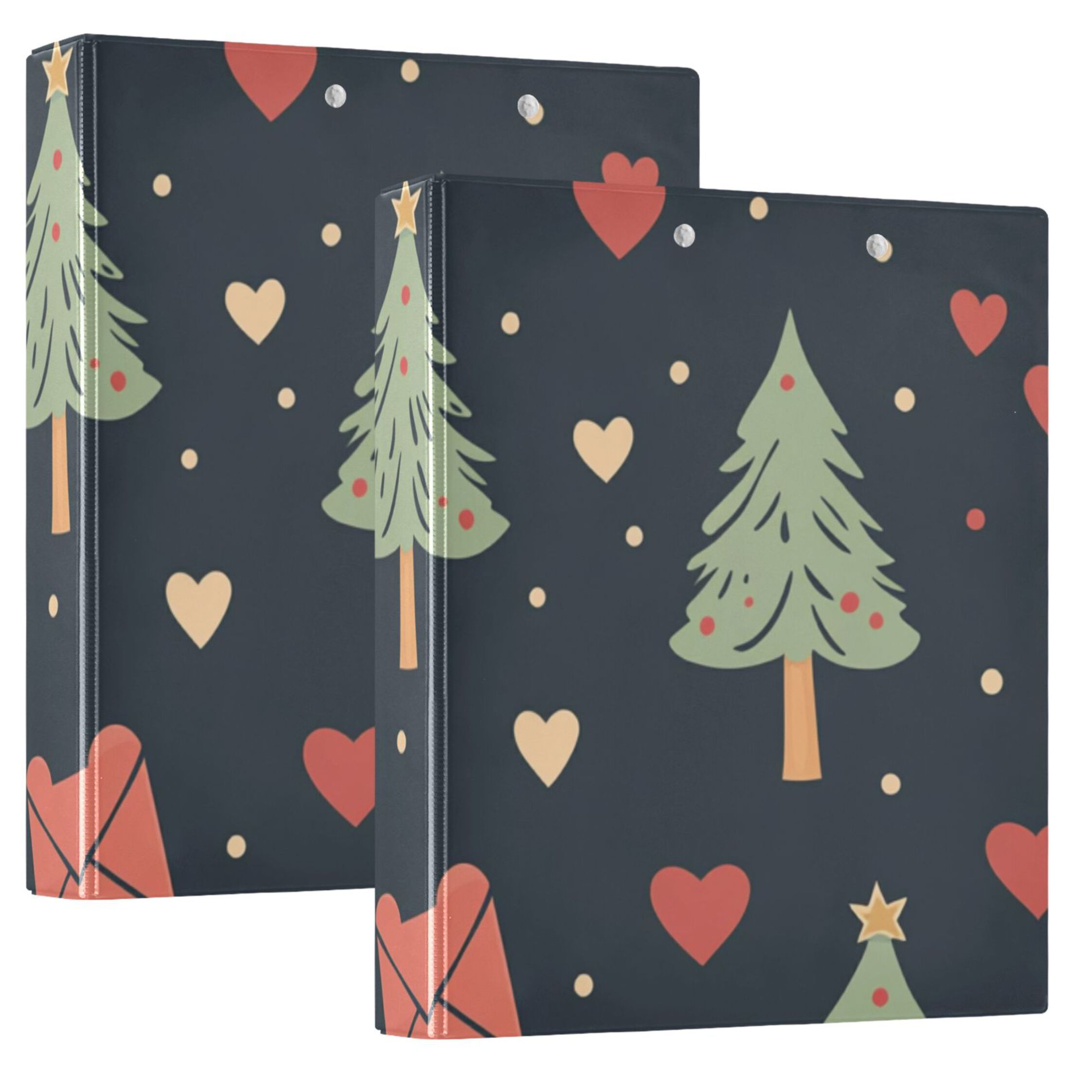 Christmas Pine Trees and Mails 3 Ring Binders 1.5 inch Hardcover File Folders with Interior Pockets A4 Size Organizer for School Office Hospital