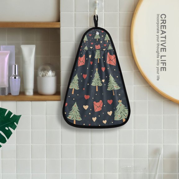 Christmas Pine Trees and Mails Hanging Kitchen Towel Machine Washable Hand Towel Bathroom Absorbent Towel Quick Dry Dishcloth