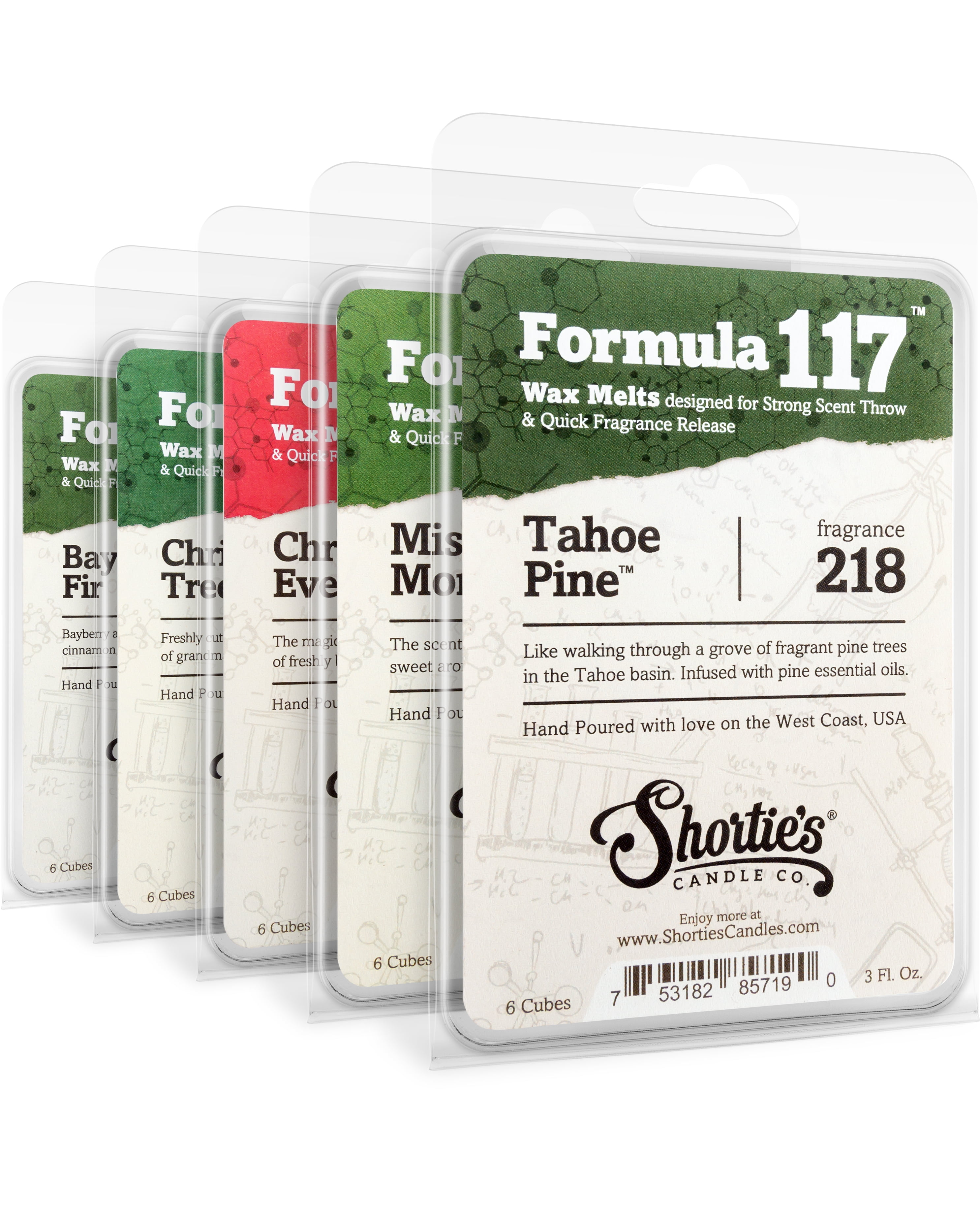Christmas Pine Wax Melts Variety 5 Pack - Formula 117 - 5 Highly Scented 3 Oz. Bars - Made With Natural & Essential Oils - Christmas & Holiday Warmer Wax Cubes
