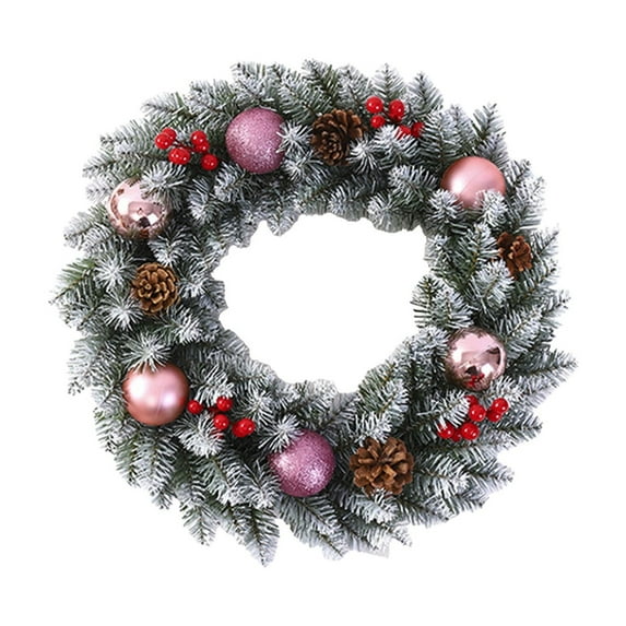 Christmas Pine Wreath Real Touch for Front Door Pinecone Ornaments Wreath for Winter Holiday Christmas Party Decorations, Pink