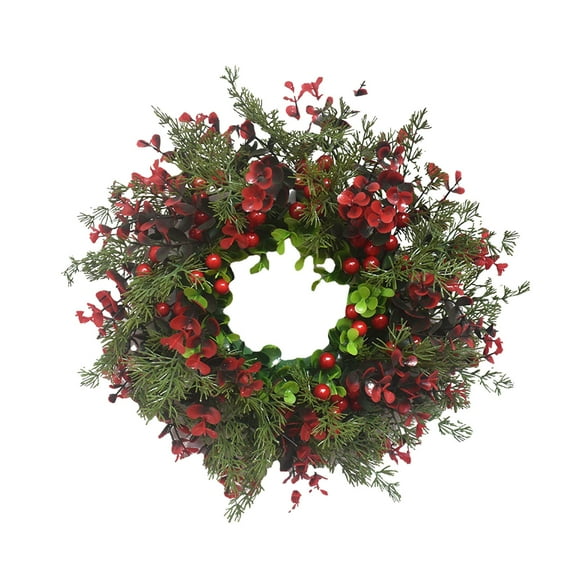 Christmas Pine Wreath with Red Fruit Wedding Birthday Halloween Thanksgiving Christmas Holiday Decoration 13.7 inch