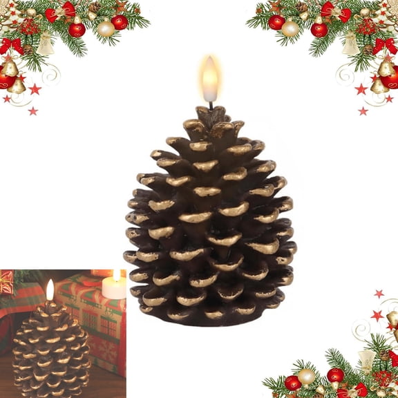 Christmas Pinecone Candles Flameless Decor LED Pinecone Candle Decor,Real Wax Unscented Battery Operated Candle for Thanksgiving Christmas Winter Holiday Decoration