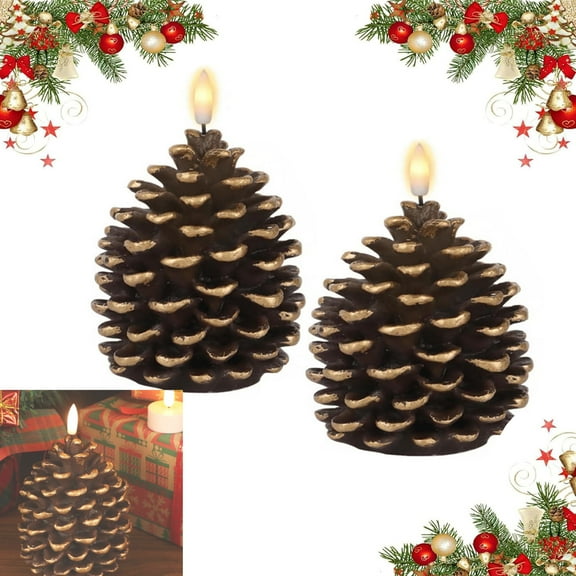 Christmas Pinecone Candles Flameless Decor LED Pinecone Candle Decor,Real Wax Unscented Battery Operated Candle for Thanksgiving Christmas Winter Holiday Decoration