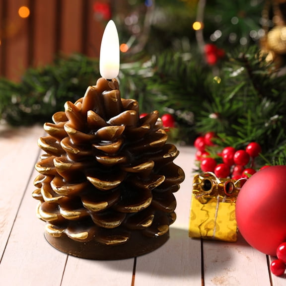 Christmas Pinecone LED Candle, Flameless Battery Operated Tealight with Bullet Shape for Table Centerpiece Holiday Decor