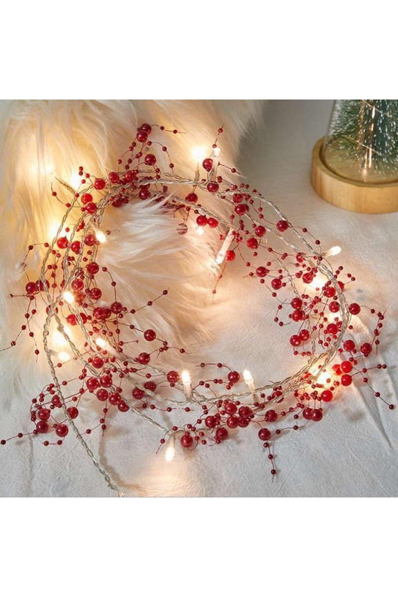 Christmas Pinecone Lights 7ft/20 Lights Xmas Garland Led String Fairy Light with Red Berry Bell for Merry Xmas Tree Party Wedding Home Holiday Decoration