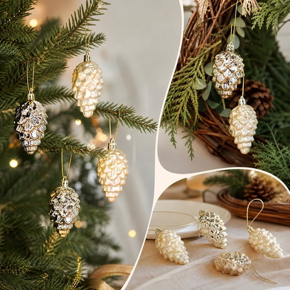 Christmas Pinecone Ornaments, 8 Pack Painted Plastic Hanging Pendants, Boxed Tree Decor, for Holiday Party, Xmas Tree Decor