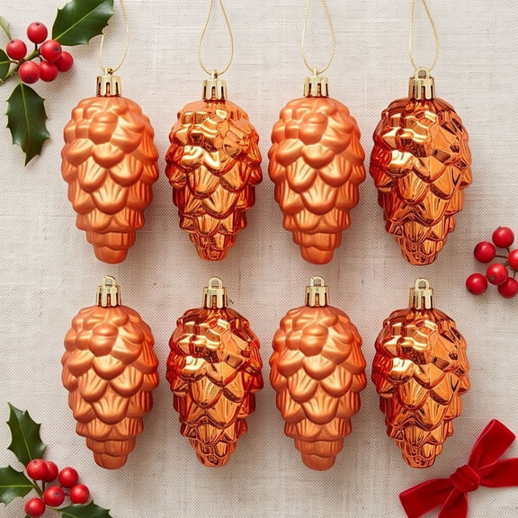 Christmas Pinecone Ornaments Set of 8, Realistic Textured Hanging Decorations with Easy Hanging Strings and Versatile Display Options, Holiday Accents for Trees Wreaths Garlands Windows and Doorways