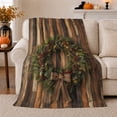 thumbnail image 1 of Christmas Pinecone Wreath Wood Plank Flannel Blanket, Cozy Rustic Sofa Throw for Farmhouse Fans and Hosts, Warm Bedroom Reading Nook Home Decor, Christmas Holiday Gift, 1 of 9