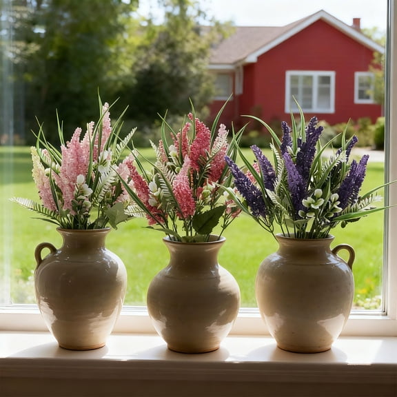 Christmas Pines Lavenders Flower Bouquet Artificial Flower Arrangement, Faux Floral Centerpiece for Holiday Table Decor, Festive Mantel Display for Family Gatherings, Evergreen Silk Flower Akmoler