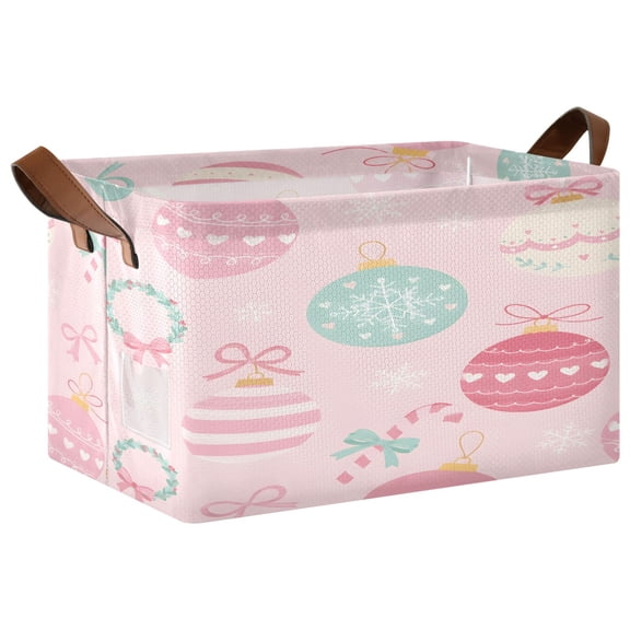Christmas Pink Ball Foldable Storage Large Fabric Storage Baskets Organizer Storage Bins with Handles for Shelves