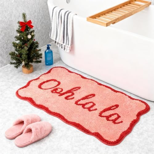 Christmas Pink Bathroom Rugs 20" x 31" Ooh La La Funny Bath Mat Non Slip Cute Washable Doormat for Winter Holiday Bathroom Shower Outdoor Indoor Front Porch Decor$$Home Decor, Kitchen, & Other