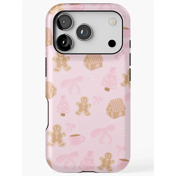Christmas Pink Bow Coquette Gingerbread Cookie Tough Phone Case for iPhone 15