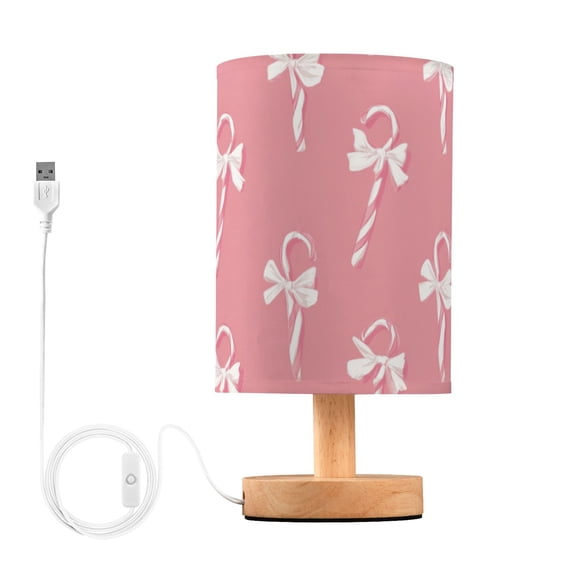 Christmas Pink Candy Cane with Bows Table Lamp with USB Port LED Warm Light Lamp Night Light Home Decor