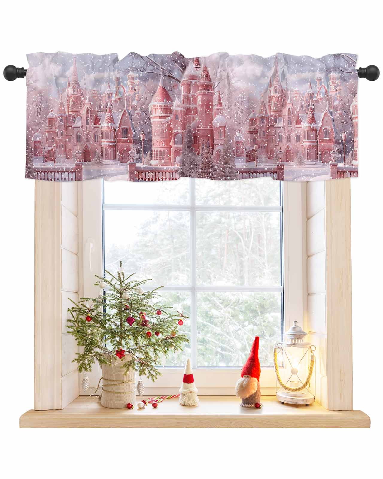 Christmas Pink City Curtain Valance for Windows/Living Room/Kitchen