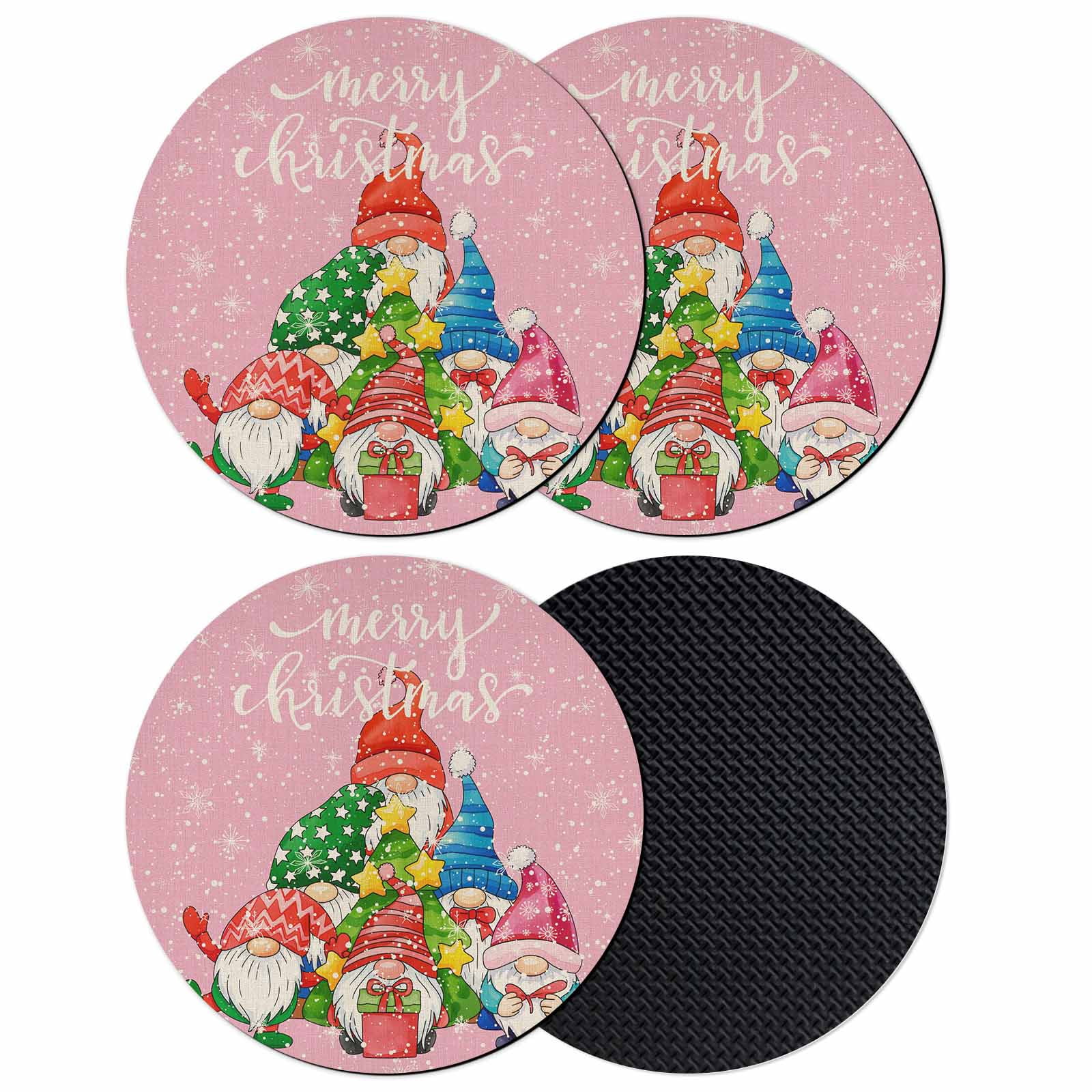 Pink Coaster Set Christmas Pink Coasters Set of 4, Absorbent Coasters for Drinks, Winter ...