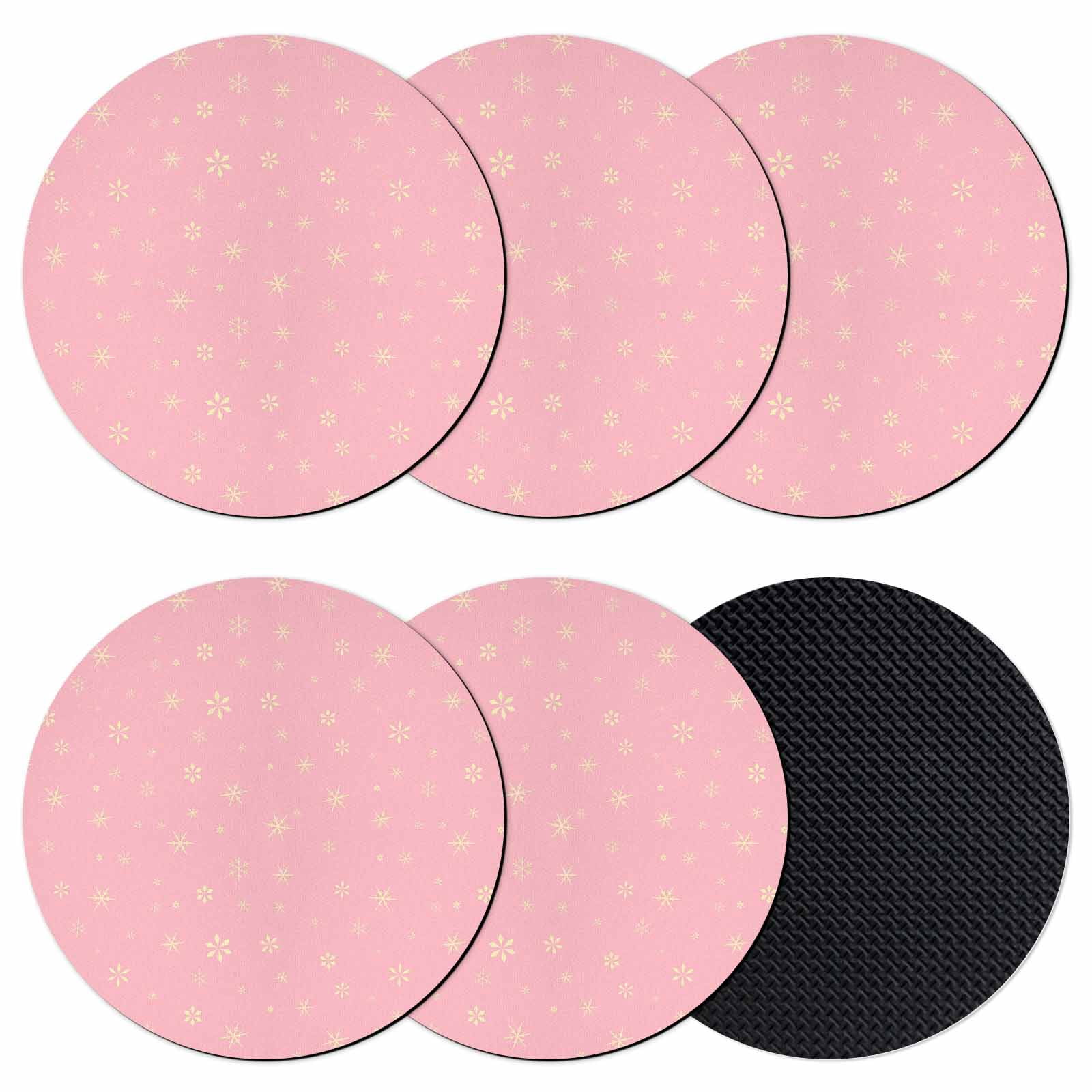 Pink Button Coaster Christmas Pink Coasters Set of 6, Absorbent Coasters for Drinks, Winter ...