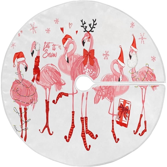 Christmas Pink Flamingo Snowflake Tree Skirt, Seasonal Tree Mat Holiday Party Supplies Ornaments Indoor Outdoor Decorations for Tabletop Trees 35.4 Inches