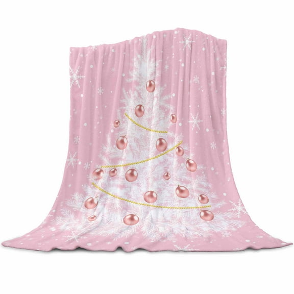 Christmas Pink Flannel Blanket for Bed,Travel and Camping, White Xmas Tree Winter Snowflakes Super Soft Cozy Blanket for All Seasons 32" x 48"